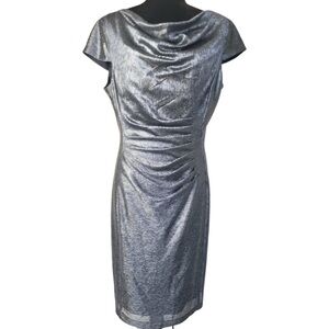 Tahari navy blue with shine open back midi dress size 14